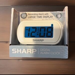 White Digital Alarm Clock with Large Blue Display